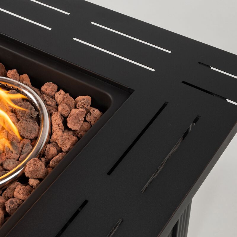 28" Propane Gas Fire Pit Table, 50000 BTU Square Steel Fire Pit for Outside Patio Deck Garden Backyard