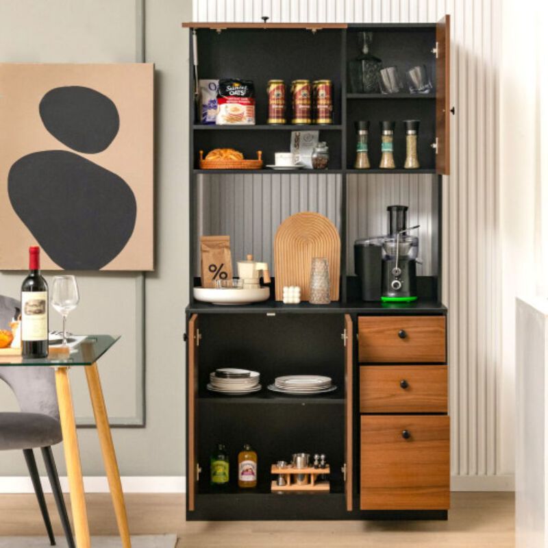 Kitchen Pantry with 3 Storage Cabinet and 3 Deep Drawers