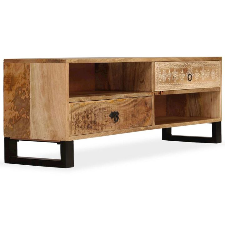 TV Cabinet Natural Mango Wood Solid Mango Wood and Steel Medium
