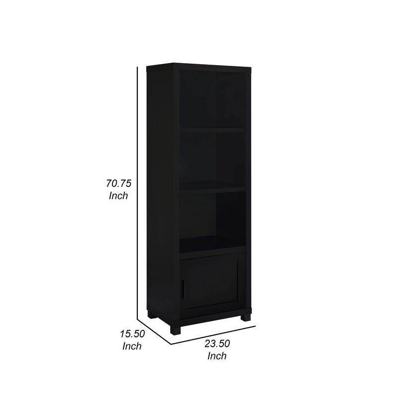 Janice Media Tower Bookcase, 3 Shelves, 1 Storage Cabinet,  Black Finish - Benzara