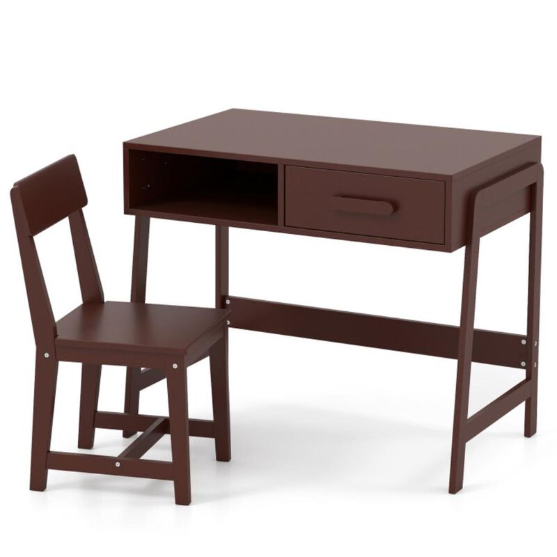 Hivvago Kids Desk and Chair Set with Storage Drawer and Hutch