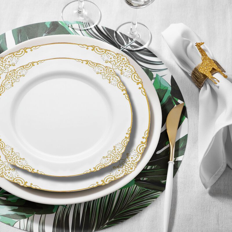 White with Gold Fancy Round Plastic Dinnerware Value Set (120 Sets) image number 8