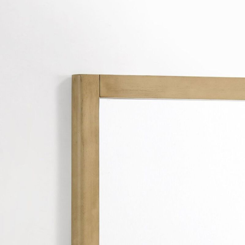 Noe Celia Accent Mirror, 40 Inch Square Oak Wood Frame, Brown Finish