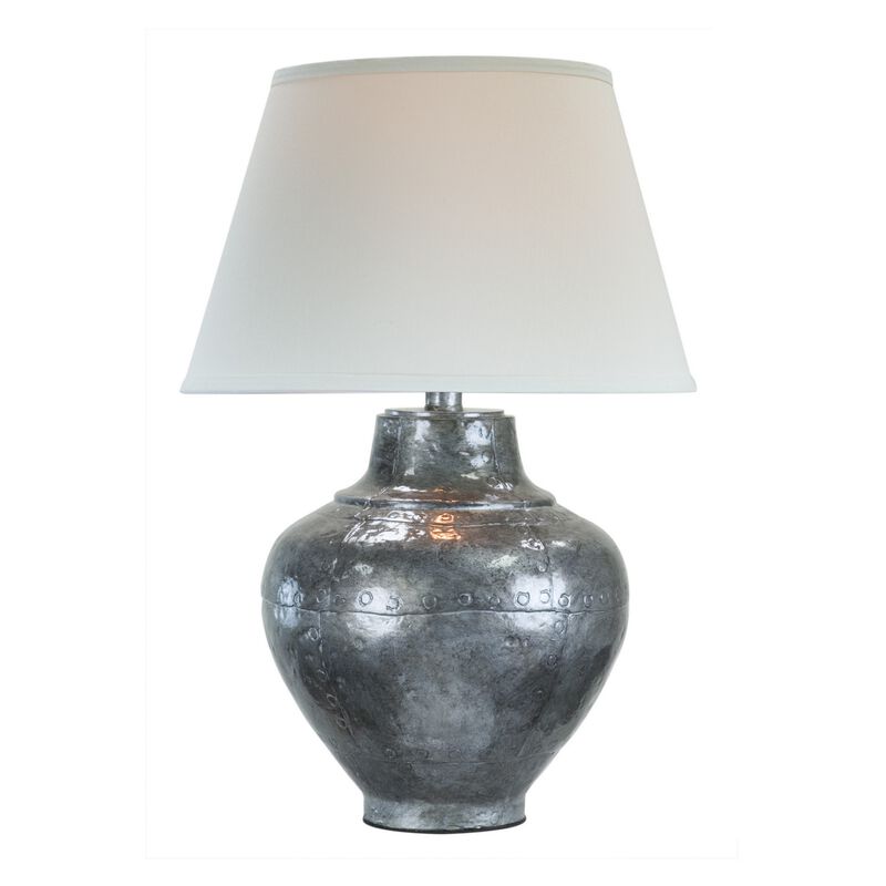 Rozy 25 Inch Table Lamp, Urn Shaped Base, Conical Shade, Industrial Silver - Benzara