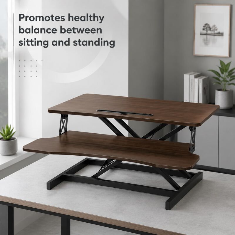 GOODSILO Height Adjustable 32 Inch Sit to Stand Desk Converter, Dual Monitor Laptop Workstation with Wide Keyboard Tray, Ergonomic Riser for Office and Study Use image number 4