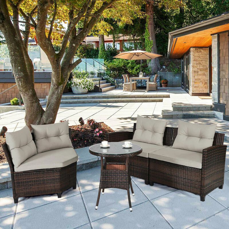 Mondawe 4 Pieces Outdoor Cushioned Rattan Furniture Set