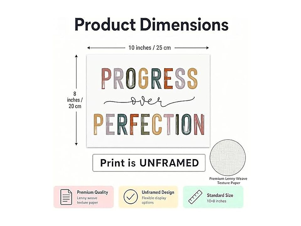Classroom Signs Wall Art Progress Over Perfection Growth Mindset Poster Kids