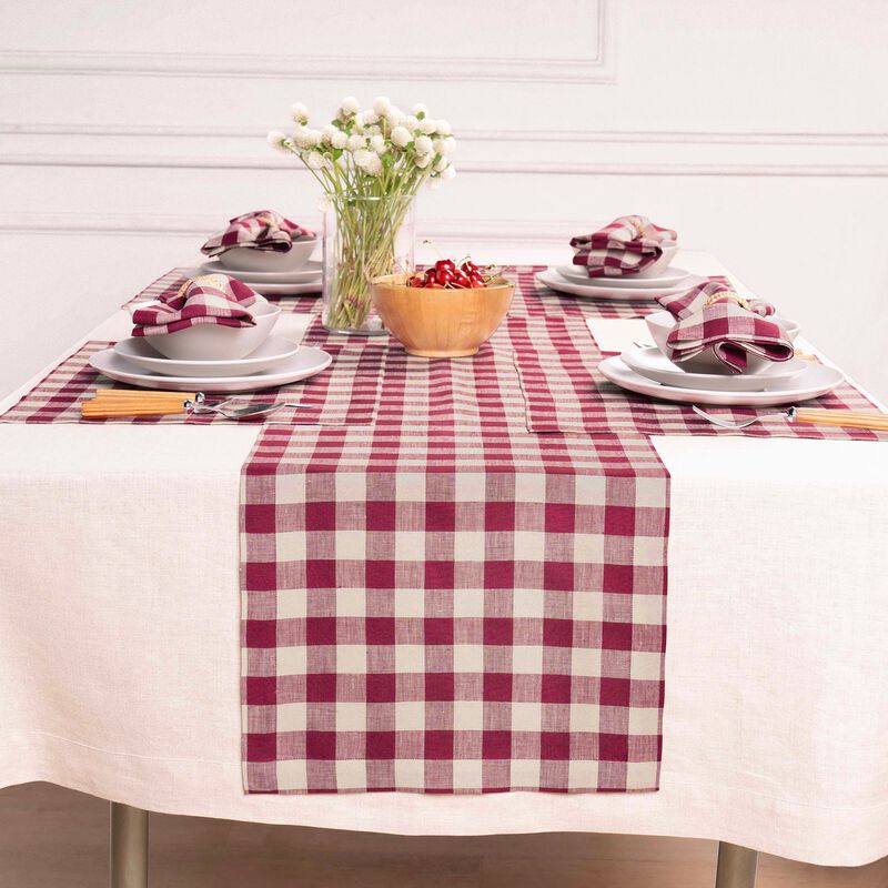 Solino Home Morgan Check 100% Linen Table Runner &ndash; Handcrafted, Machine Washable, Perfect for Holiday and Everyday Dining