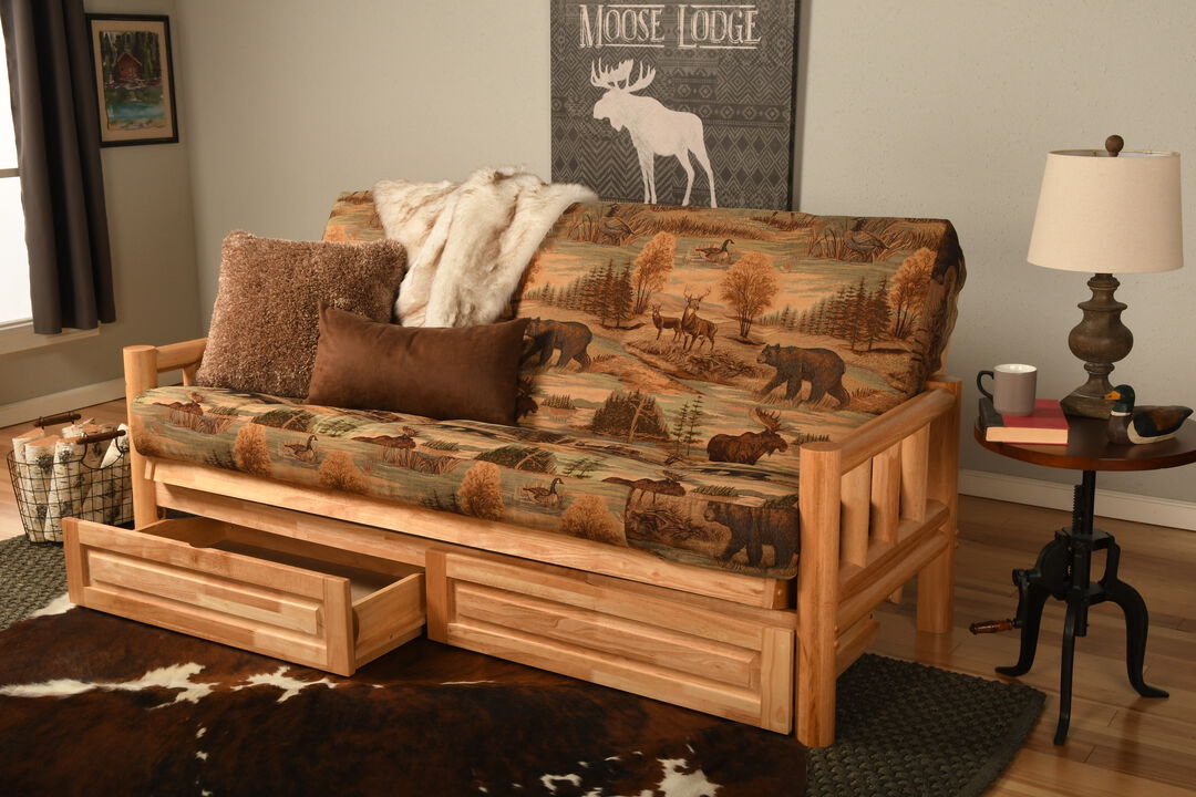 Lodge Futon with Storage Drawers and Canadian Print Mattress