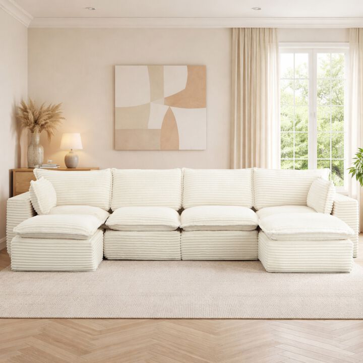 Singi Modular Corduroy U‑Shape Compressed Sectional Sofa