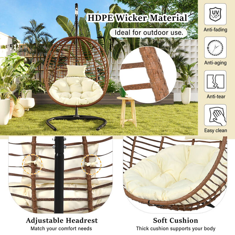 Merax Foldable HDPE Wicker Egg Chair with Cushion image number 2