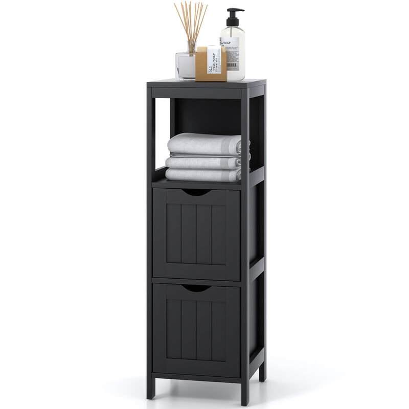 Costway Bathroom Floor Cabinet Side Wooden Storage Organizer with  Removable Drawers Black