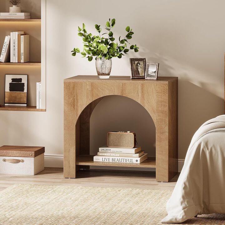 Tribesigns 27" End Table, 2-Tier Square Side Table with Storage Shelf, Brown Farmhouse Nightstand Bedside Table with Cube Design, Sofa Side Table for Living Room, Bedroom, and Small Spaces