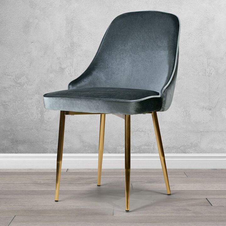 Glamour Home Set of 2 Alpha Blue-gray Velvet Chair with Brushed Golden Steel Legs