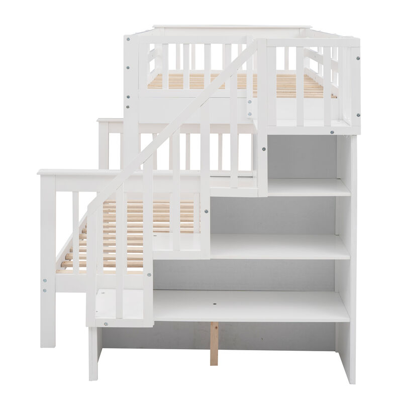 Merax Stairway Twin-Over-Full Bunk Bed with Storage and Guard Rail image number 5