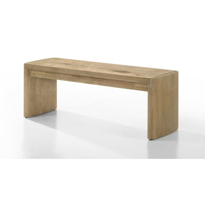 Meni 51 Inch Wide Dining Bench, Panel Legs, Oak Brown Solid Wood - Benzara