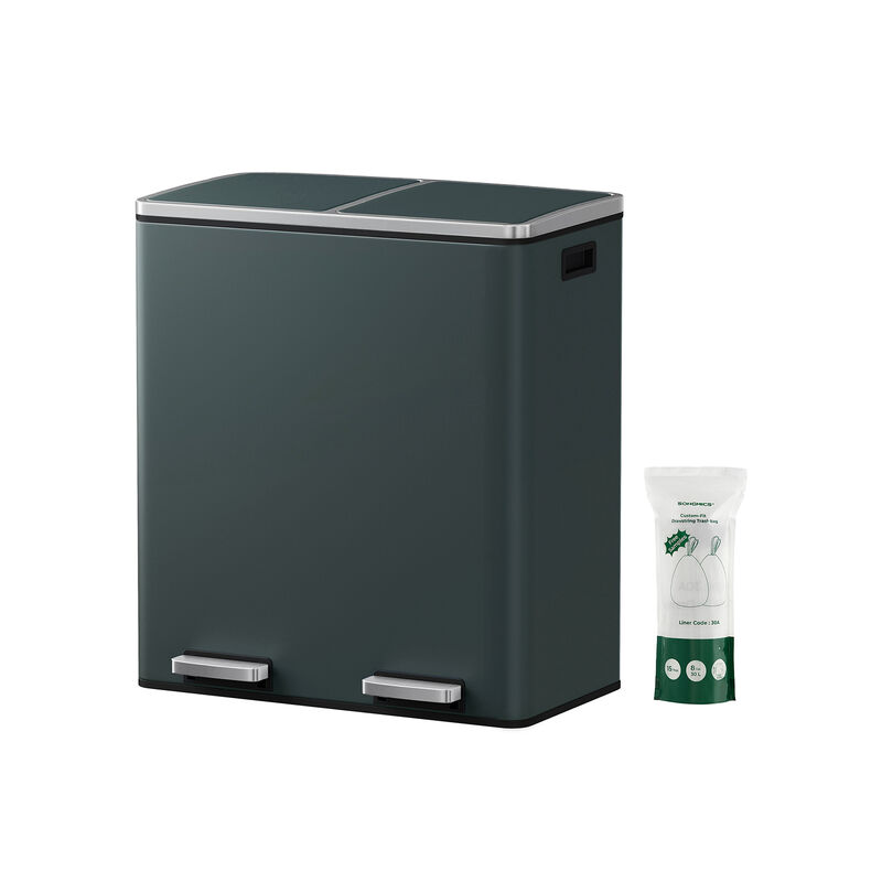 2 x 8 Gallon Black Dual Trash Garbage Can with Lid