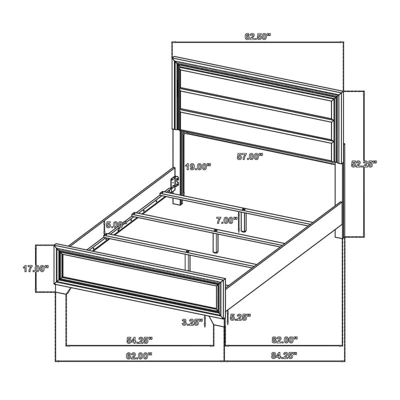Reay Queen Size Bed, Panel Headboard, Brown Wood Tufted Tan Upholstery