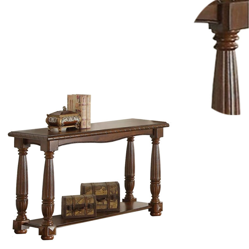 Quaint Wooden Console Table With Bottom Shelf, Brown-Benzara