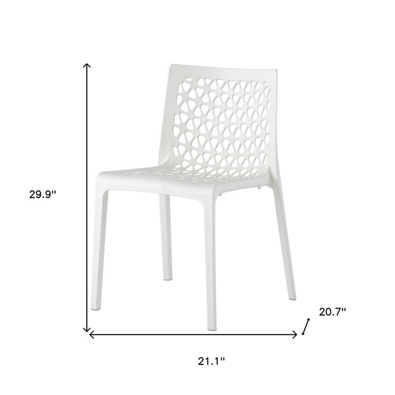 HomeRoots Set of Two White Heavy Duty Plastic Outdoor Stacking Dining Chairs image number 4