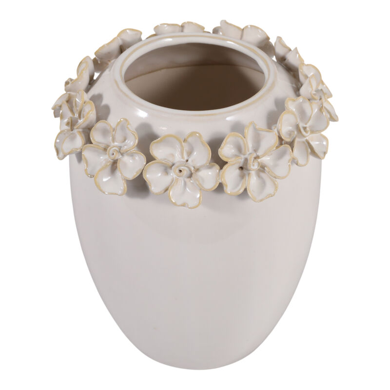 8x7" Floral Applique Vase, Ivory image number 3