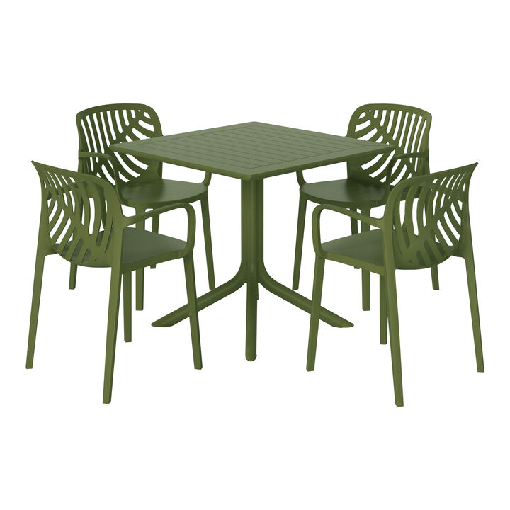 WestinTrends 5-Piece Outdoor Square Patio Dining Table Set with Stackable Patio Dining Chairs