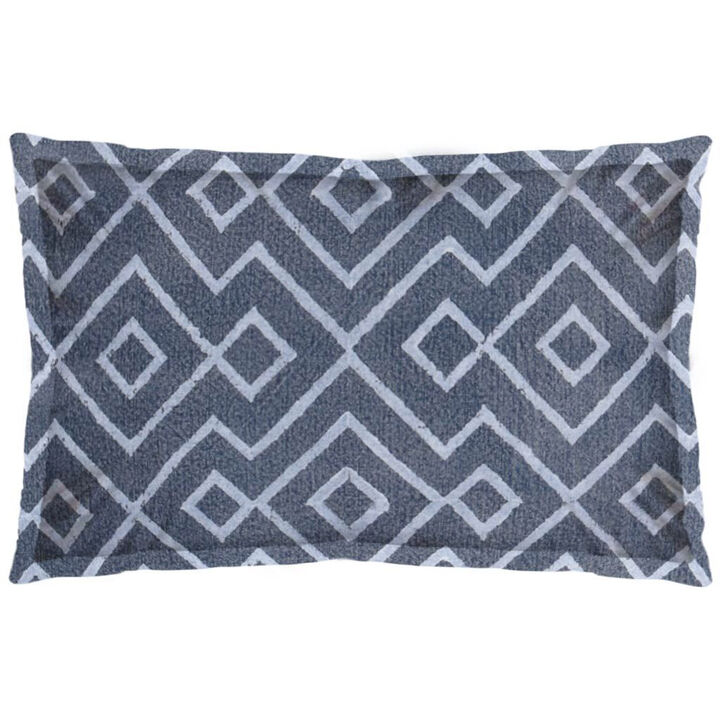 HomeRoots 13" X 21" Blue And Gray Diamond Linen Throw Pillow Cover with Embroidery