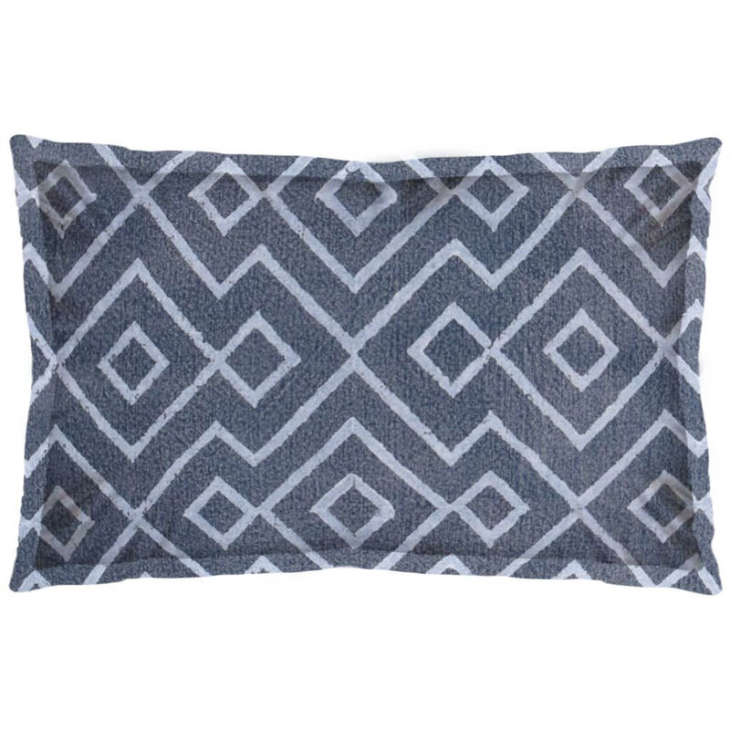 HomeRoots 13" X 21" Blue And Gray Diamond Linen Throw Pillow Cover with Embroidery image number 0