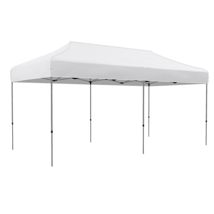 Outsunny 10' x 20' Pop Up Canopy Tent, Instant Sun Shelter with 3-Level Adjustable Height, Easy up Outdoor Tent for Parties with Wheeled Carry Bag for Garden, Patio, White