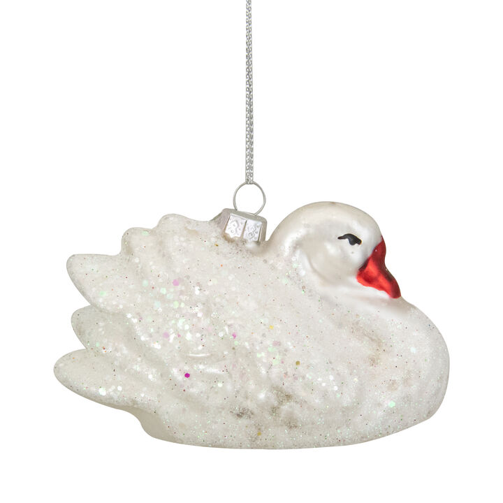 3.75" White Iridescent Glass Swan Christmas Ornament