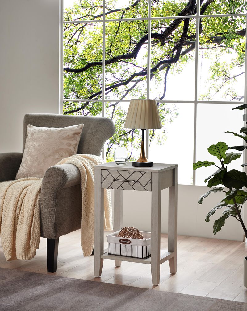 Kings Brand Furniture - Leffler Accent Side End Table with Drawer and Storage Shelf, Nightstand Bedside Table