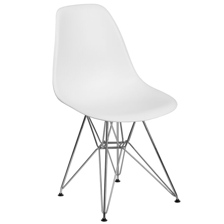 Flash Furniture Elon Series White Plastic Chair with Chrome Base