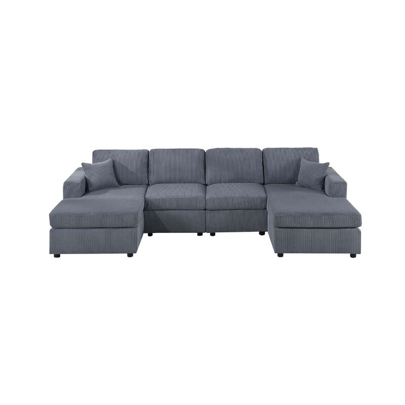 Iny U Sectional Sofa Set with Chaise, Armless Chair, 2 Pillows, Gray - Benzara
