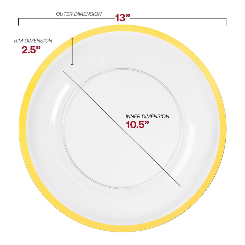 13" Clear with Gold Rim Round Plastic Charger Plates (60 Plates) image number 2