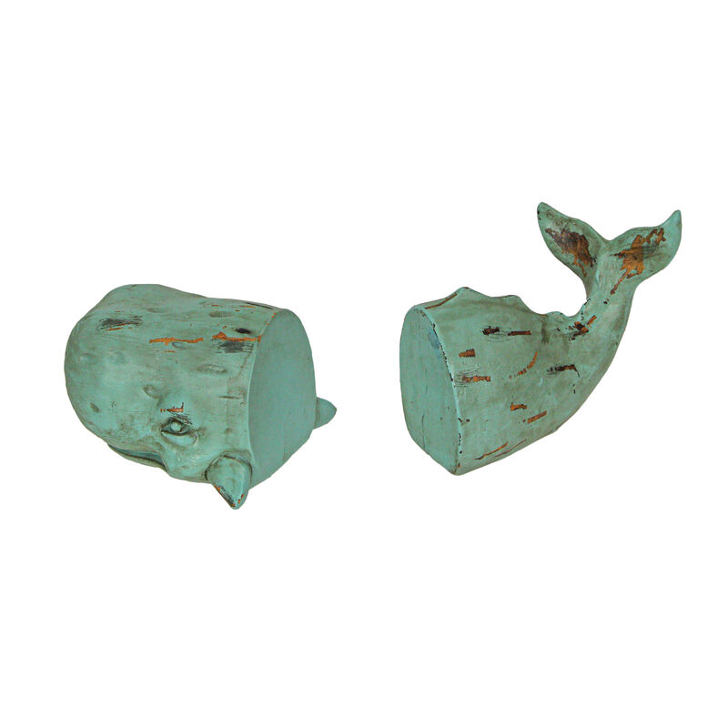 Verdigris Decorative Whale Bookends Resin Bookshelf Nautical Decor Rustic Beach image number 3