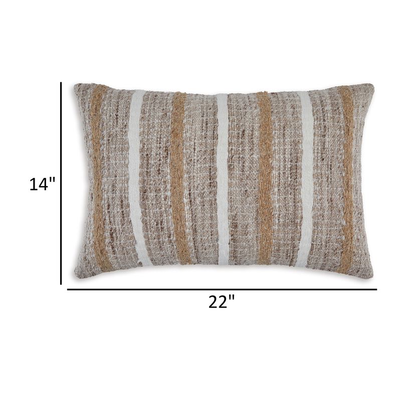 Ishy 14 x 22 Lumbar Accent Pillow Set of 4, Stripe Design, Brown White - Benzara