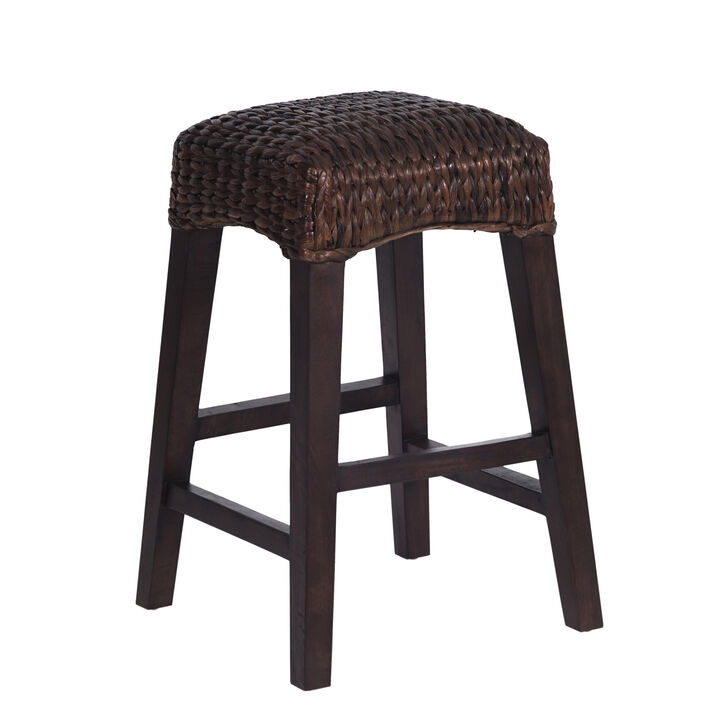 Maui Rustic Bohemian Hyacinth/Wood Backless Stool