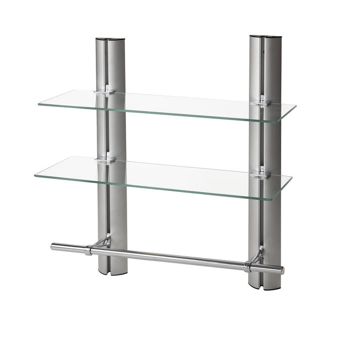 2 Tier Adjustable Glass Shelf with Aluminum Frame and Towel Bar