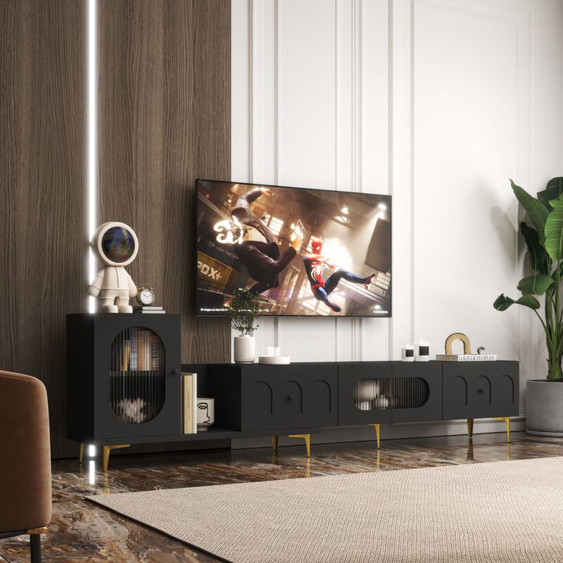 Clihome Wood Extendable TV Stand Rectangle Entertainment Center,Media TV Console For Living Room Bedroom