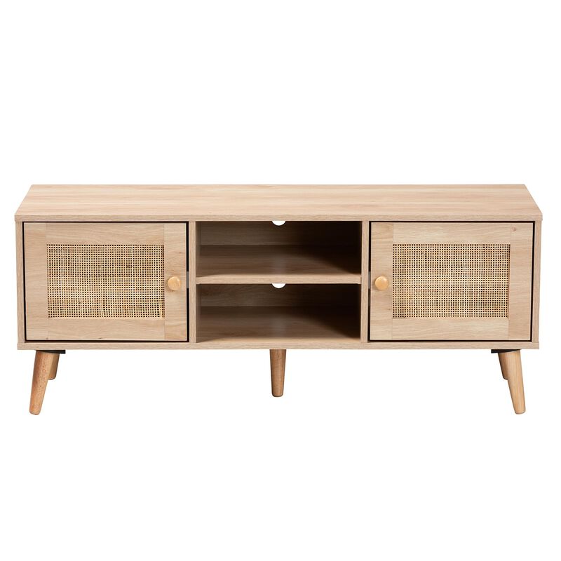 Baxton Studio Sebille  Light Brown Finished Wood 2 Door TV Stand with Natural Rattan image number 3