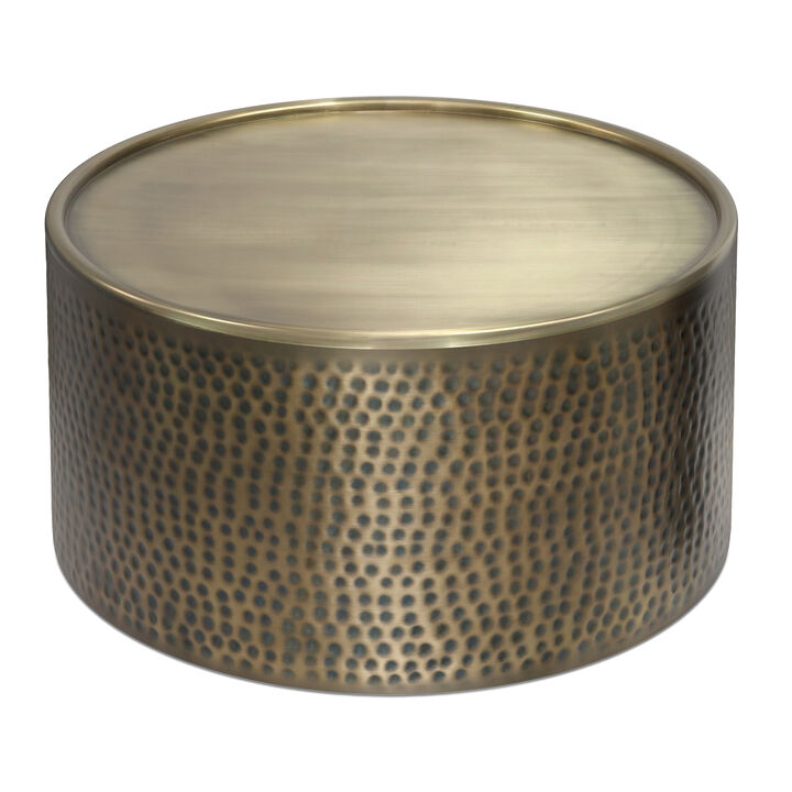 Corbin 32 inch Wide Boho Contemporary Coffee Table in Hammered Antique Gold Iron, Assembled