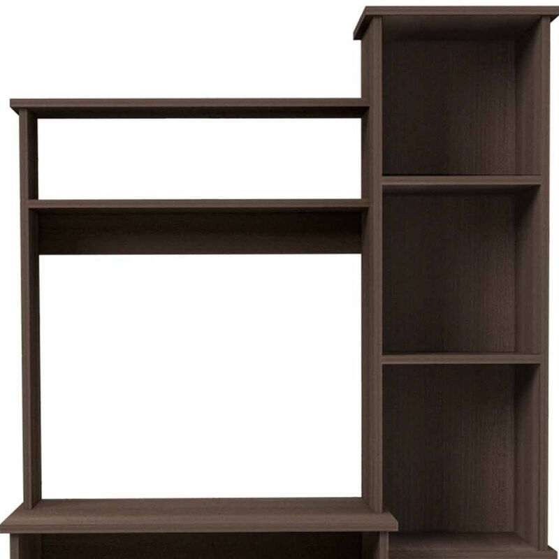 HomeRoots 39" Charcoal Wood Pedestal Computer Desk With Hutch image number 3