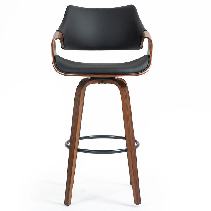 Glamour Home Beasley Black Faux Leather Bar Stool with Walnut Wood Legs