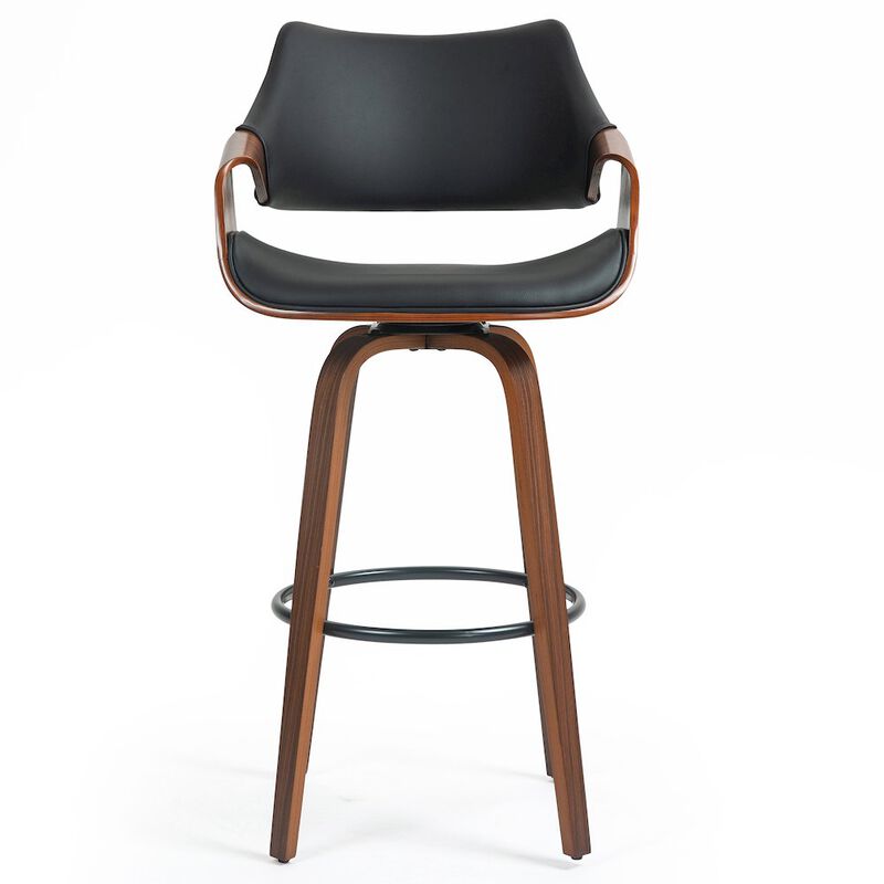 Glamour Home Beasley Black Faux Leather Bar Stool with Walnut Wood Legs
