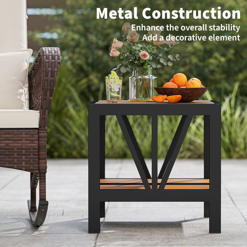 Outdoor Side Table with Built-In Umbrella Hole and Storage Shelf for Porch image number 7