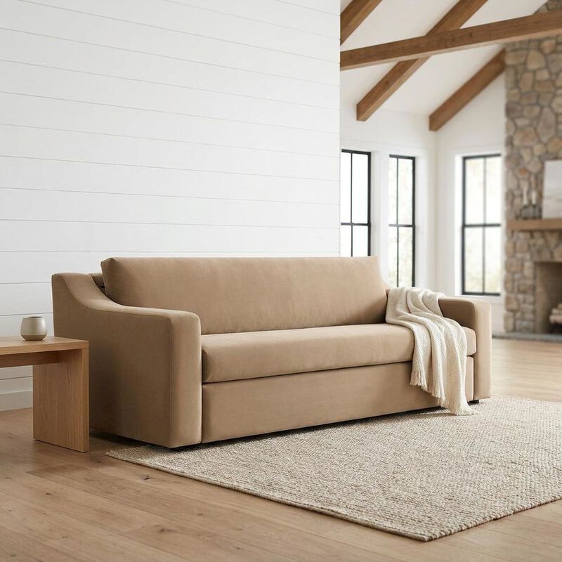 Performance Velvet Sofa, Comfy Modern Couch for Living Room, Taupe image number 3