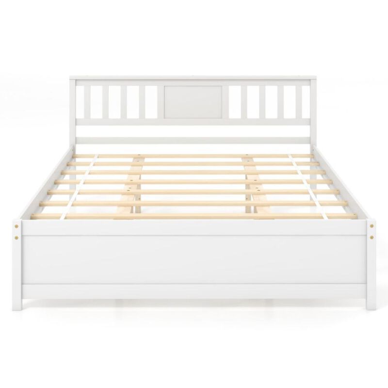 Hivvago Wooden Platform Bed with Headboard and Wood Slat Support White-Queen Size