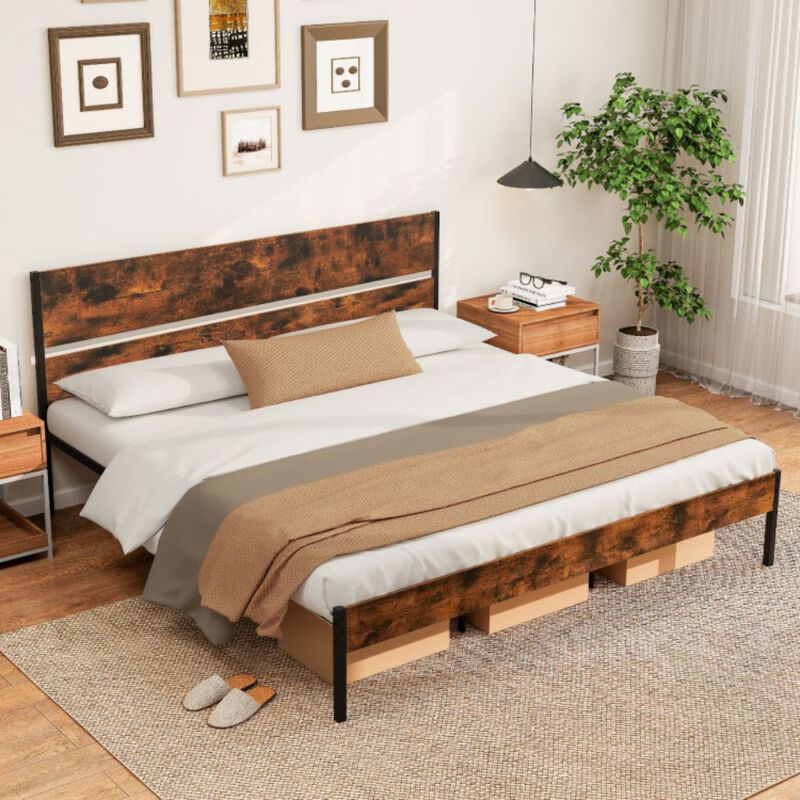 Bed Frame with Wooden Headboard and Footboard for Classic Style and Sturdy Support