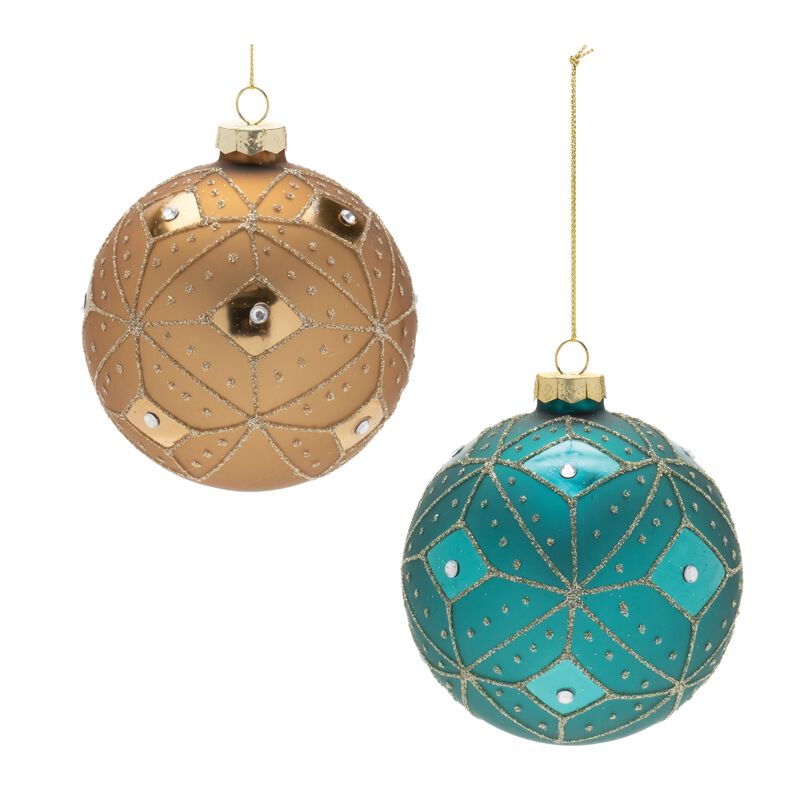 Set of 6 Glittered Geometric Glass Ornaments &ndash; Elegant Holiday Baubles for Tree, Wreath, or Garland D&eacute;cor