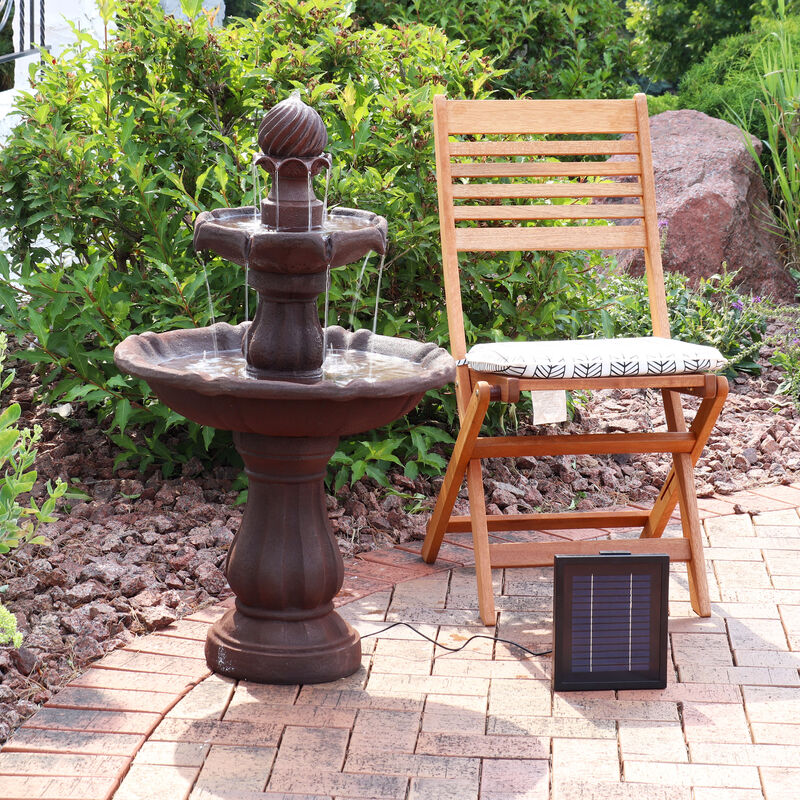 Sunnydaze Resin Outdoor 2-Tier Solar Water Fountain with Battery